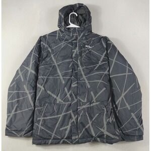 Columbia Jacket Boys 18/20 Gray Black Hooded Insulated Geometric Ski Snow Winter